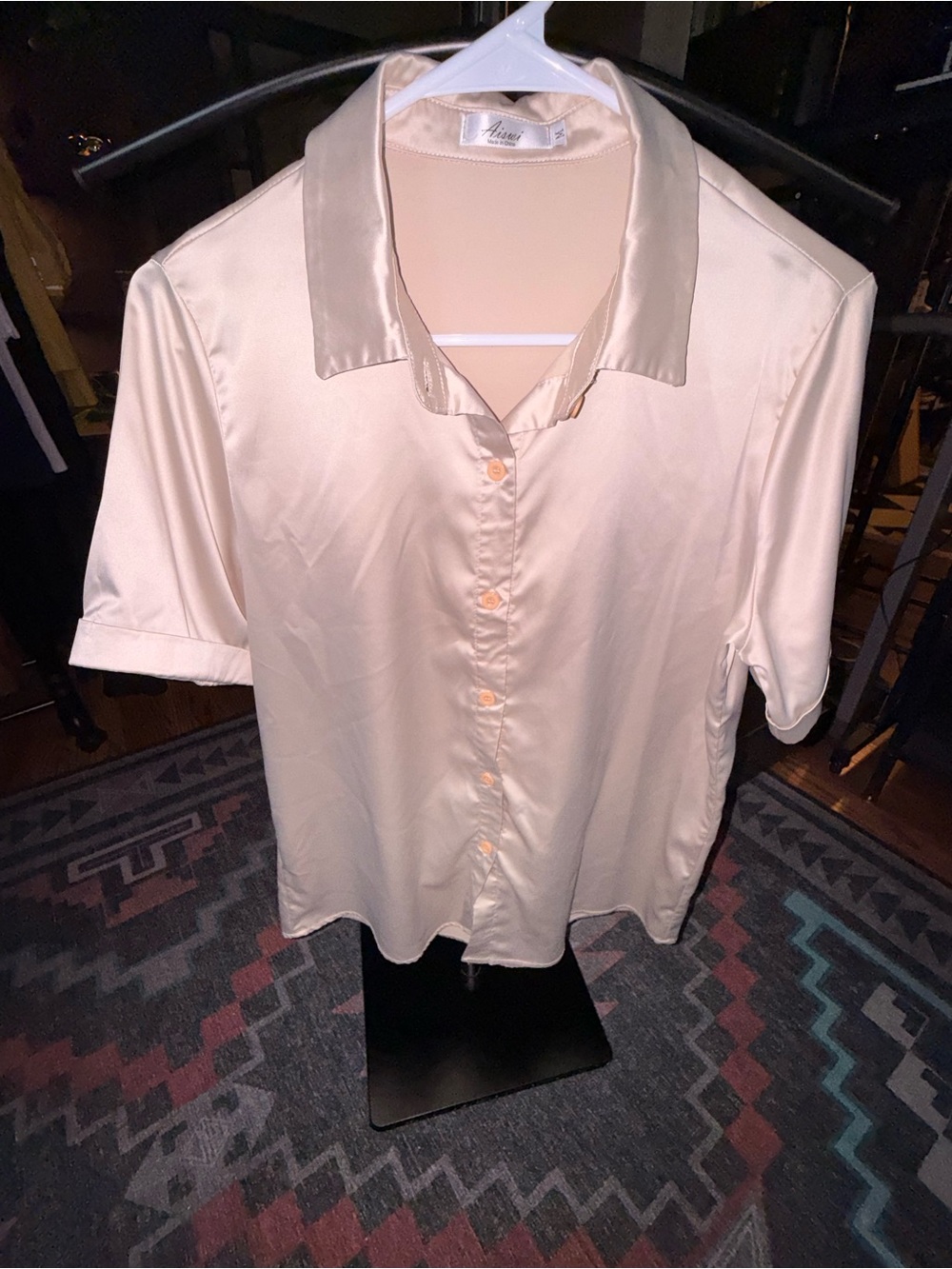 Silky Cream Short Sleeve Button-Up Blouse